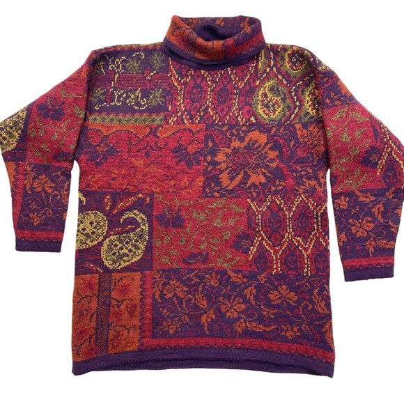 90s Women's St Michael Knit Sweater Size UK 12 US 8 Paisley Retro Sweater - Picture 1 of 12